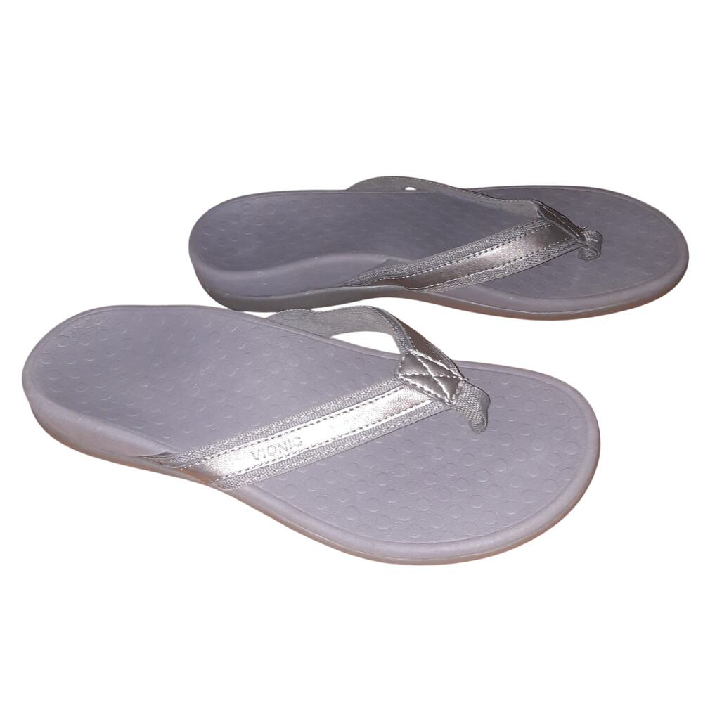 Vionic Womens Gray Tide II Slip on Contoured Footbed Flip Flops Size 10